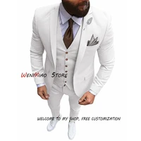 mens suit 3 piece wedding tuxedo formal slim fit jacket pants vest male blazer set costume homme