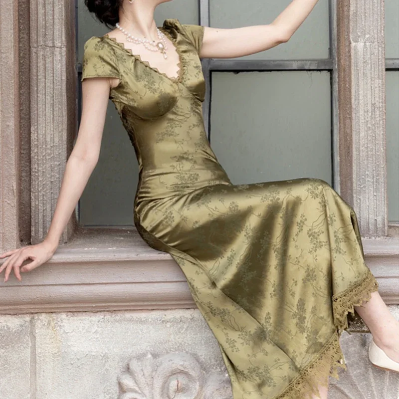 Зеленое атласное сексуальное платье женские летние вечерние платья на