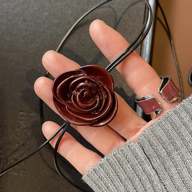 95AB Ожерелье с цветком камелии ожерелье регулируемой длиной для вечерней