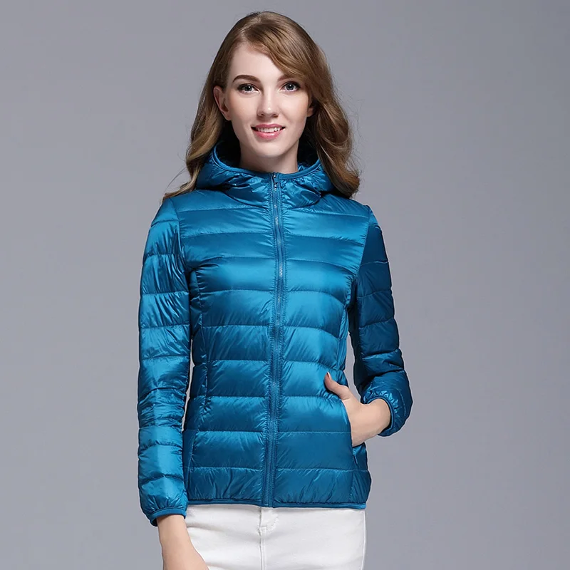 Women 90% White Duck Down Jacket Autumn Female Ultra Light Down Jackets Slim Solid Long Sleeve Hooded Parkas Candy Color