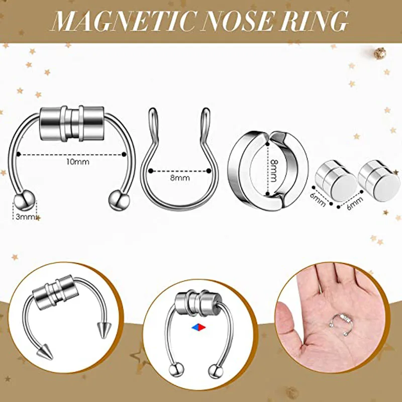 Набор из 24 магнитных колец для носа в форме подковы нержавеющей стали фальшивый
