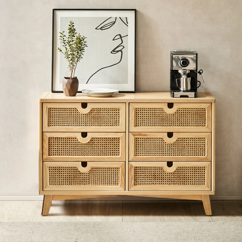 

Nordic Solid Wood Rattan Chest of Drawers Simple Modern Living Room Drawer Locker B & B Bedroom Storage Cabinet Entrance Cabinet