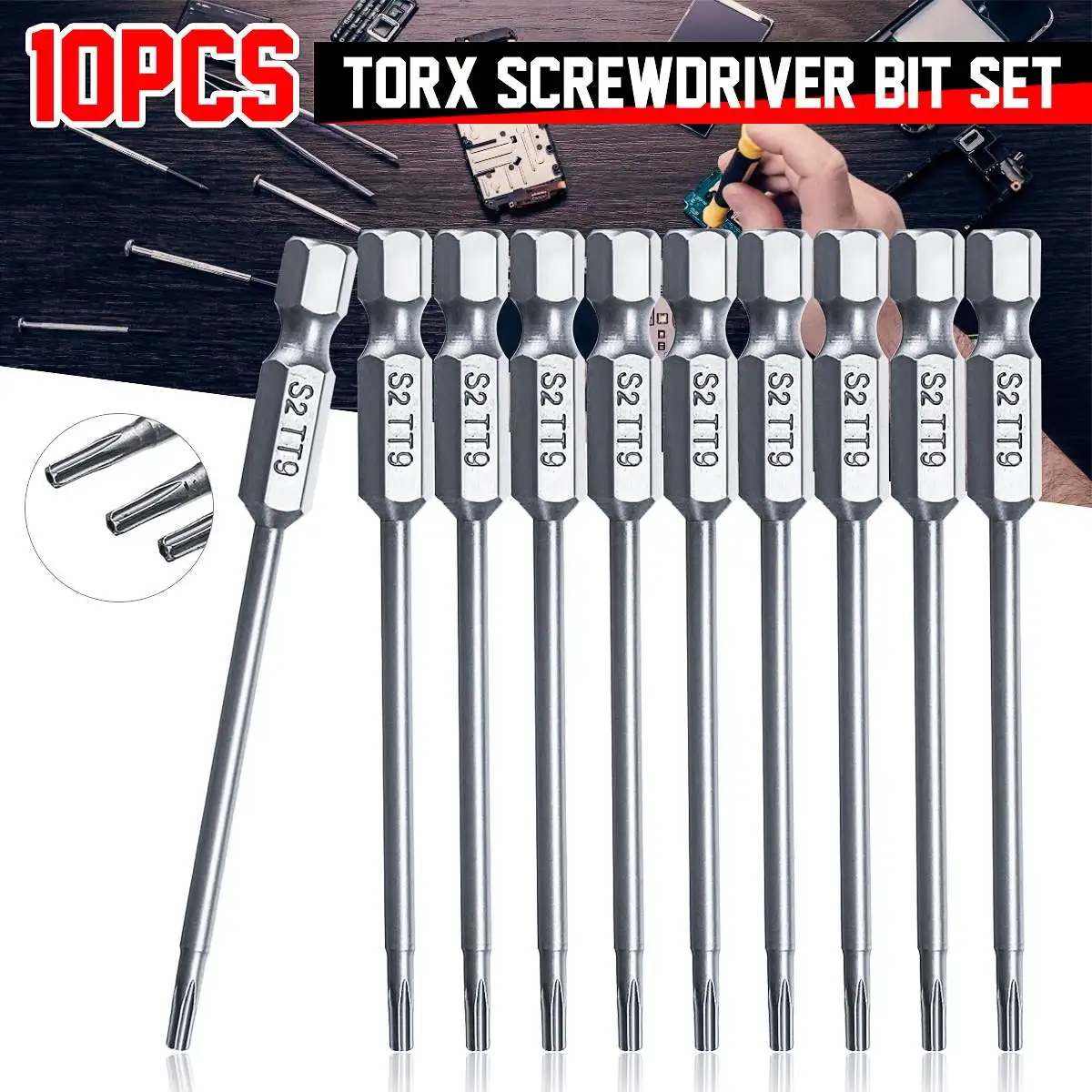 

10pcs Tamper Proof Security Drill Magnetic Bit Set Torx Screwdriver Flat Head 1/4" Hex Bits Driver 75mm Power Drill Bits Set