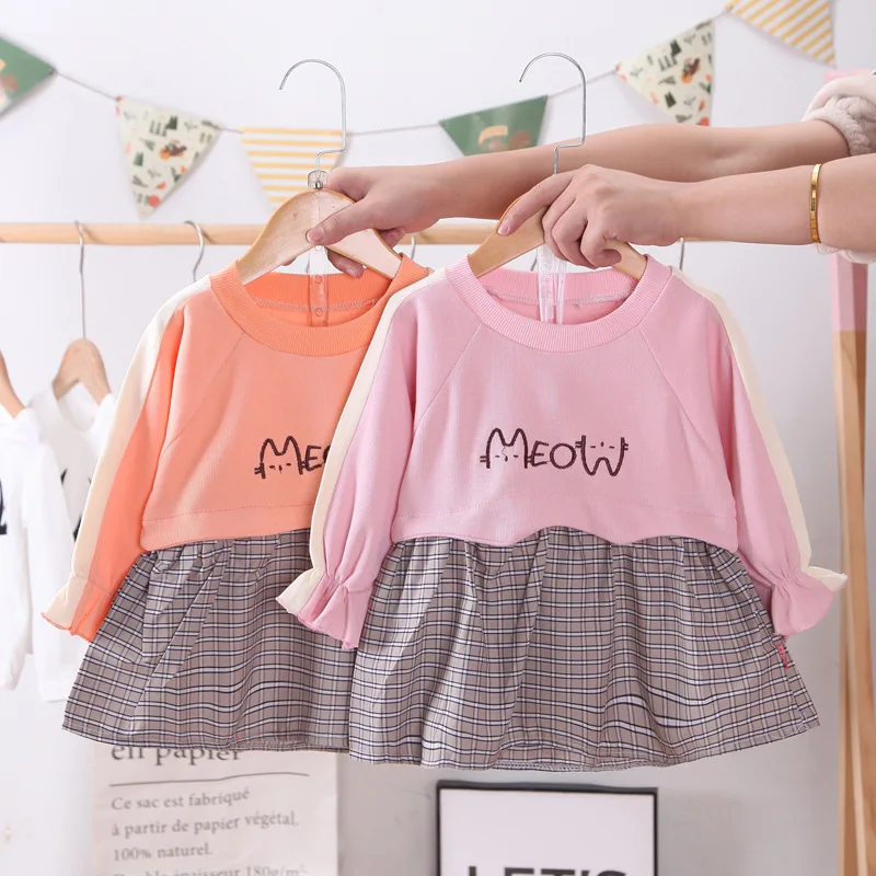 

Baby Girls Cotton Dress Long Sleeve Children Patchwork Sweatshirt Plaid Kid Dresses Girls Clothes Toddlers Casual Dress Autumn