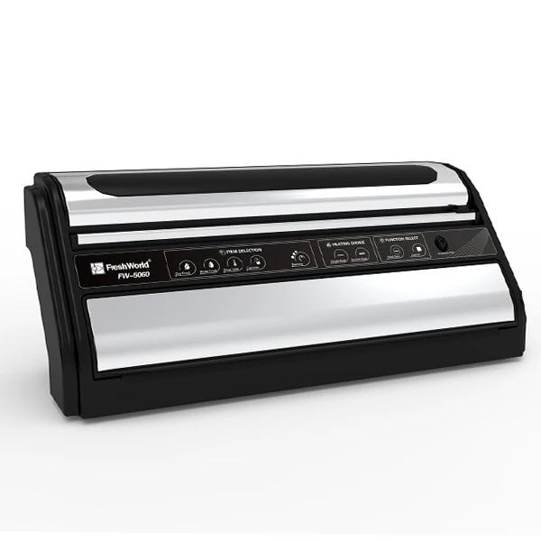 

Vacuum Packing Machine with Kitchen Food Vacuum Bags Rolls Stainless Steel Max Power Time Stand Storage Pump