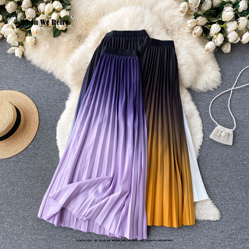 

Elegant Gradient Color Party Skirt VD3068 White Yellow Purple Summer Women Long Pleated Skirts