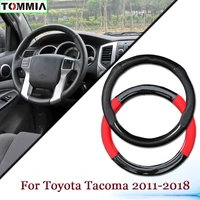 15inch black carbon fiber anti slip leather car steering wheel cover for toyota tacoma car interior accessories