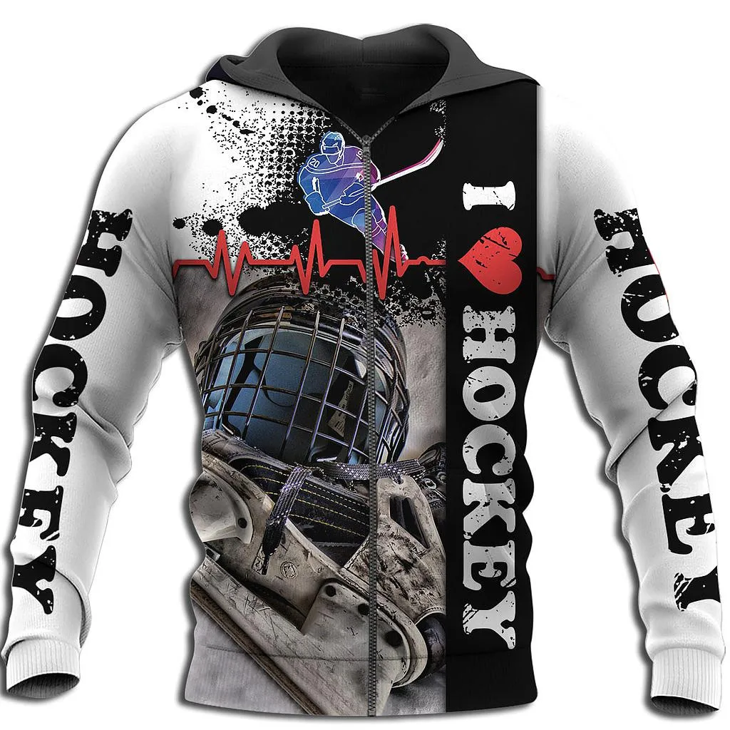 

2022 I Love Hockey 3D Full Printed Zipper Hoodies Men And Women Autumn/Winter Casual Jacket LLJ012