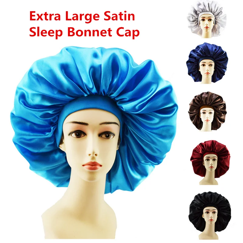 

Sdotter Satin Silk Bonnet Sleep Cap Extra Large Jumbo Day and Night Cap Hat Chemo Caps Salon Hair Covers with Elastic Wide Band