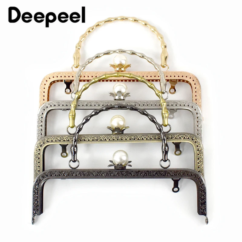 

2/5Pcs Deepeel 20cm Embossed Metal Bag Handle Pearl Head Handbag Purse Frame Kiss Clasp DIY Handmade Sewing Brackets Making Bags