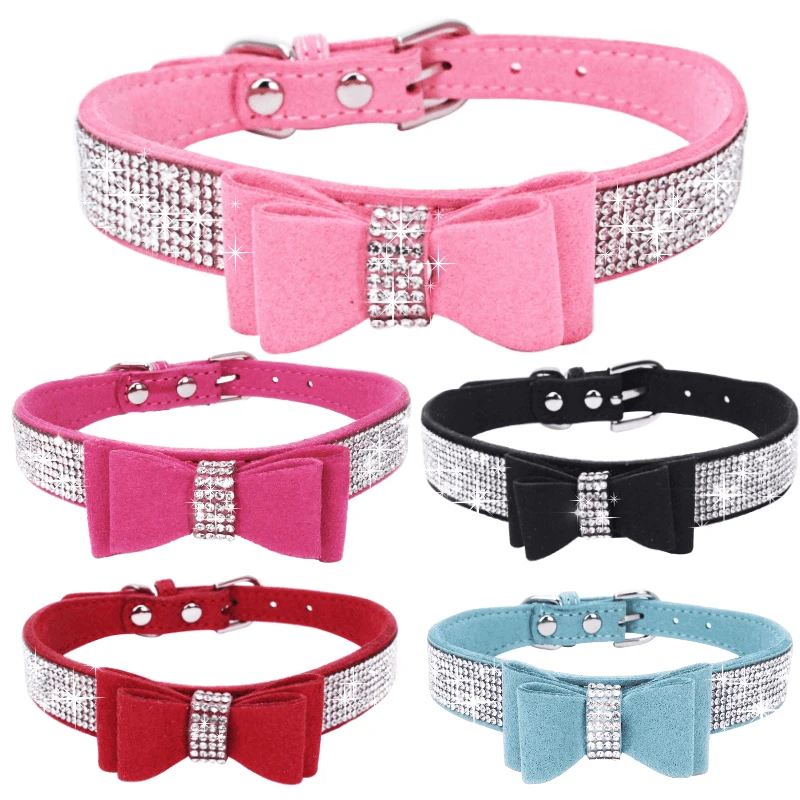 

Cute Dog Collar with Rhinestone Adjustable Fiber Pet Collars Bows Puppy Kitten Necklace for Small Medium Large Dogs Accessories