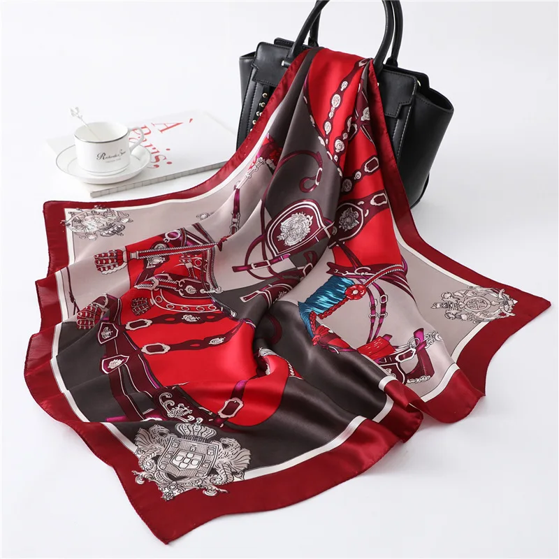 

Elegant Handkerchief Neck Scarf For Women Square Hairband Bag Scarfs Ladies 70*70CM Small Shawls Silk Feel Headband Hair Scarves