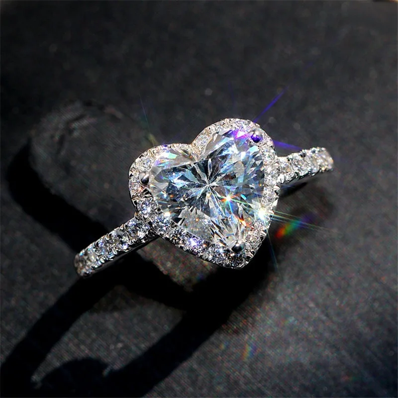 

Trendy Design Crystal Zircon Ring Classic Heart Shape Engagement Ring for Women Wedding Jewelry Hot Selling Accessories Anillos