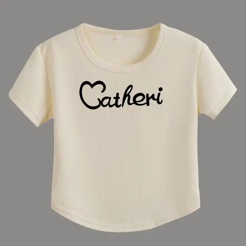 

Детский топ среднего размера, женская дизайнерская нишевая Необычная футболка с коротким рукавом, новинка 2023, летняя милая Мода ins 8-16