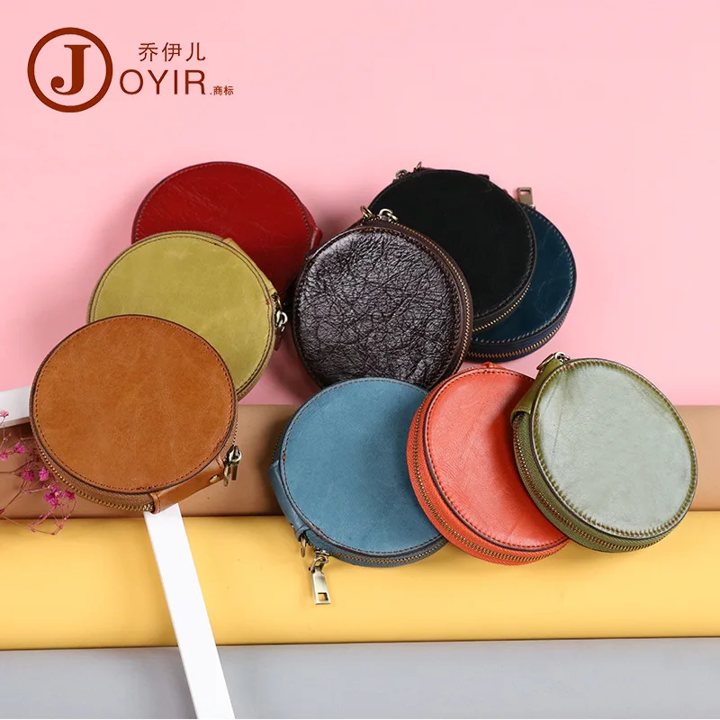 Cute Little Zero Wallet Vintage Genuine Leather Round Storage Headband Layer Cowhide Casual Handheld Small Wallet