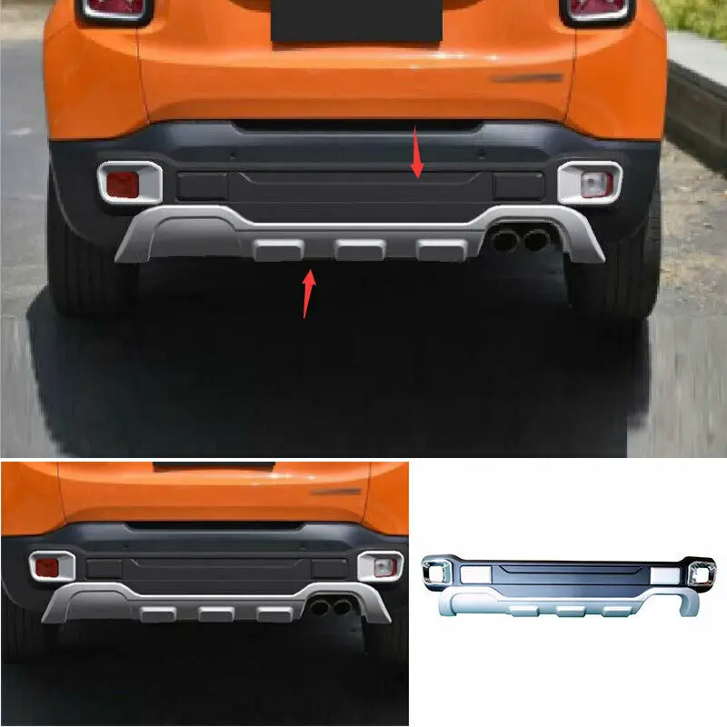 

For 2015-2019 2020 Jeep Renegade Silver Rear Bumper Diffuser Lip Spoiler Refit