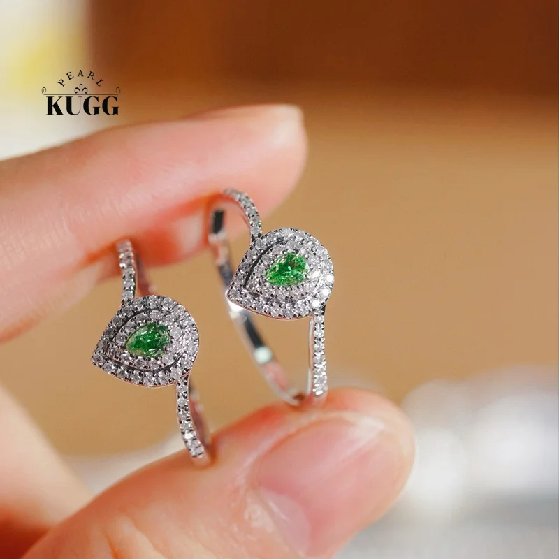 KUGG 100% 18K кольца из белого золота Классические в форме капли воды натуральные