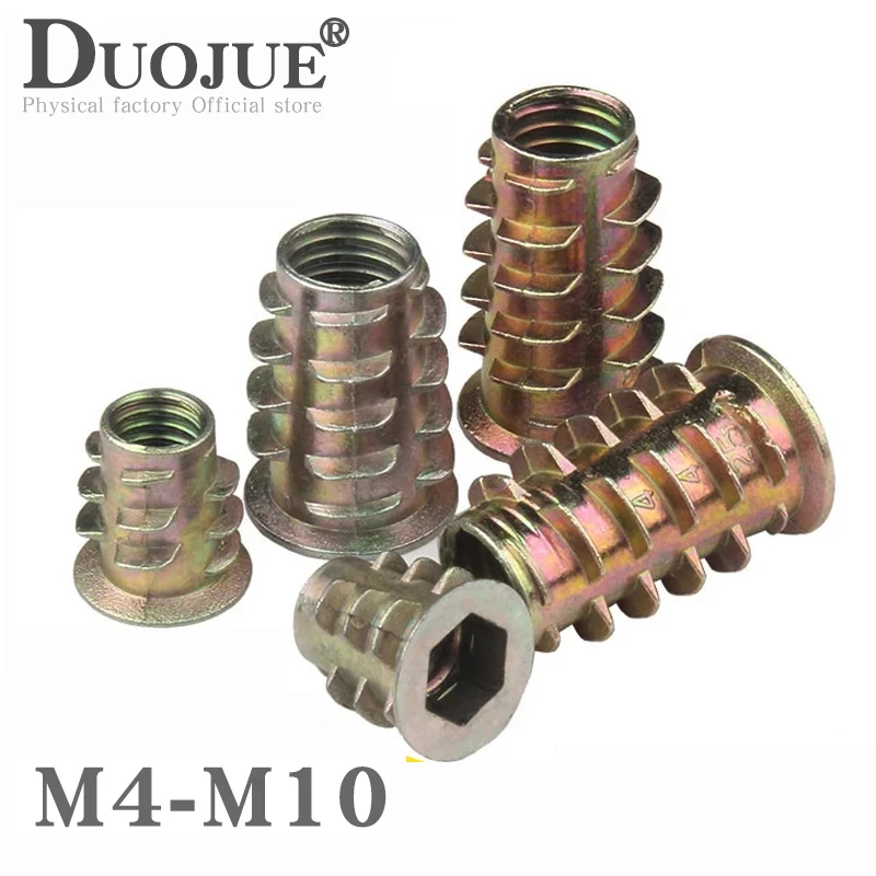 

10pcs/lot Zinc Alloy Thread For Wood Insert Nut Flanged Hex Drive Head Furniture Nuts M4 M5 M6 M8