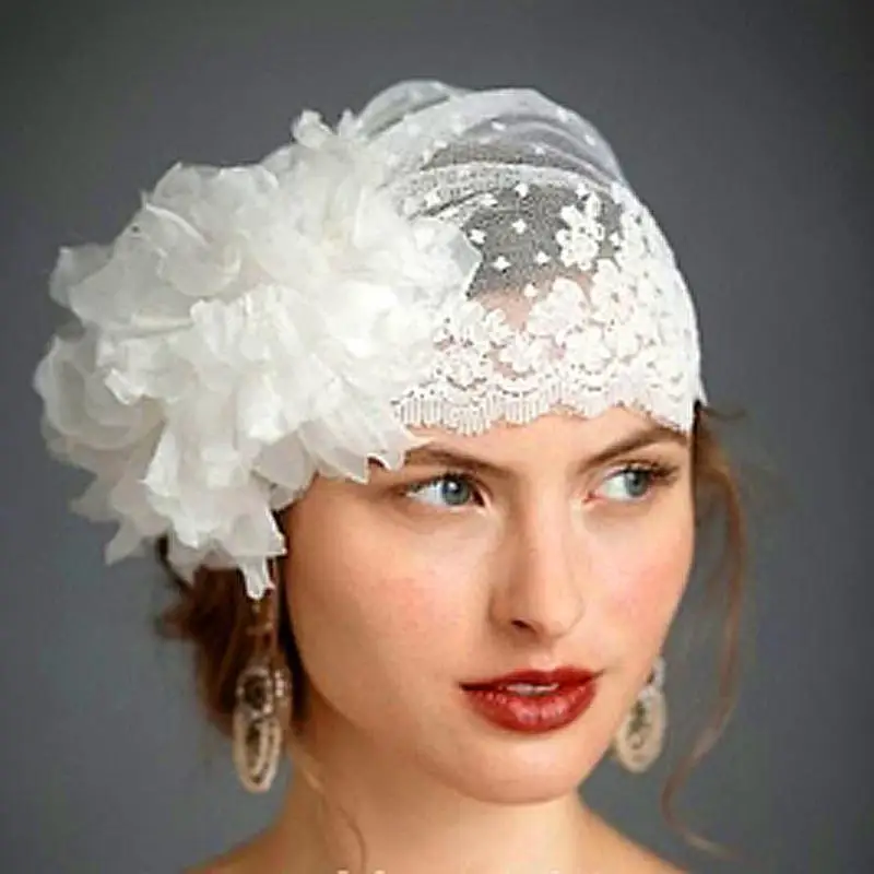 

Swiss Dot Tulle Veil Hat With Handmade Flower Lace Trimming Vintage Wedding Veils Bridal Veils