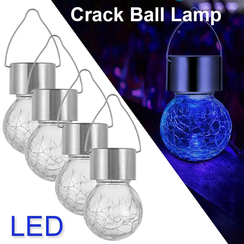 

Outdoor Colorful Discoloration Decorative Crackle Glass Ball Garden Light LED light Solar Chandelier Hanging Globe Lamp