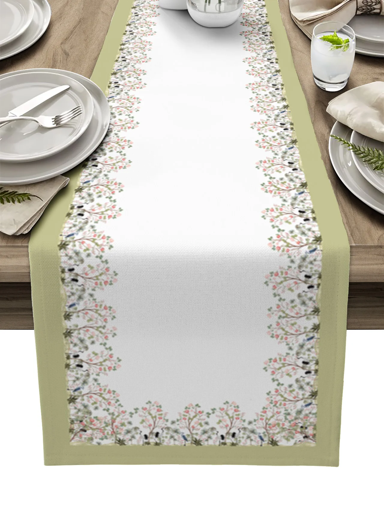 

China Wind Crane Peach Table Runner Modern Party Dining Table Runner Wedding Table Cover Home Decor Tablecloth