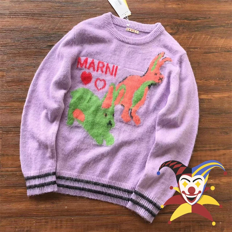 

MARNI Mohair Jacquard Sweater Men Women Round Neck Knit Year Of the Rabbit Exclusive Sweatshirts