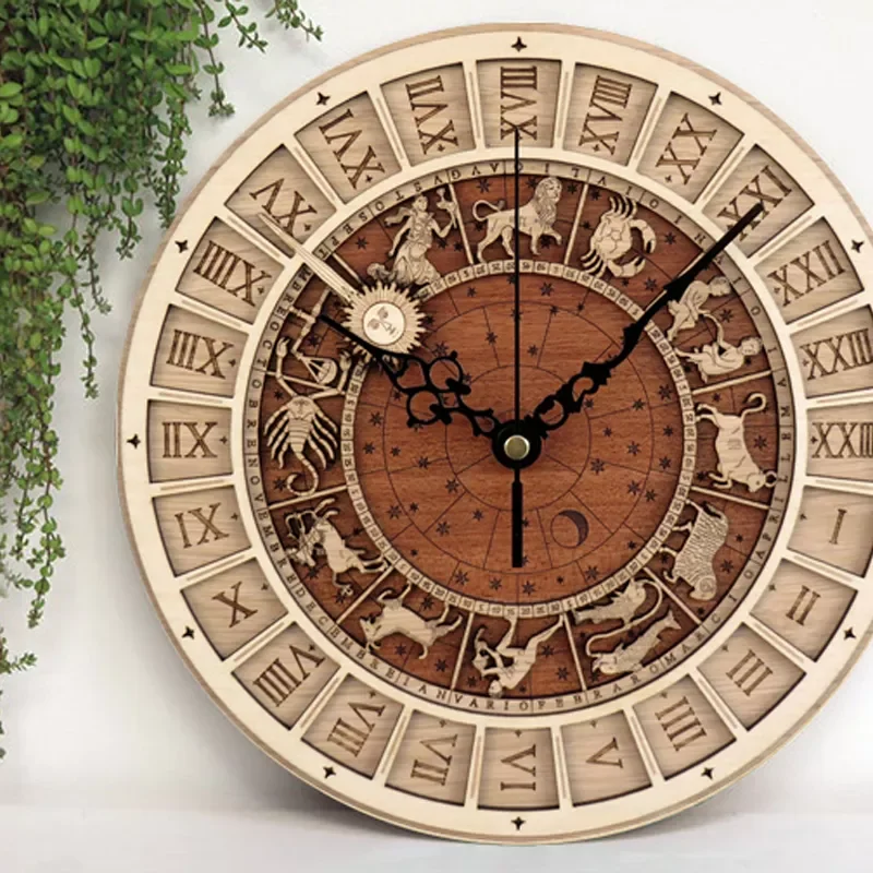 

12 Constellations Venice Astronomical Wall clock Creative Wooden Clock Living Room Wall Clock Quartz Clock Home Decoration