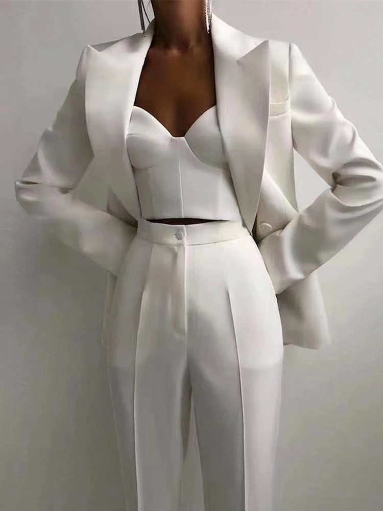 

Женский Дизайнерский Костюм из блейзера и брюк, комплект из трех предметов, двубортный пиджак на пуговицах и брюки, 2023