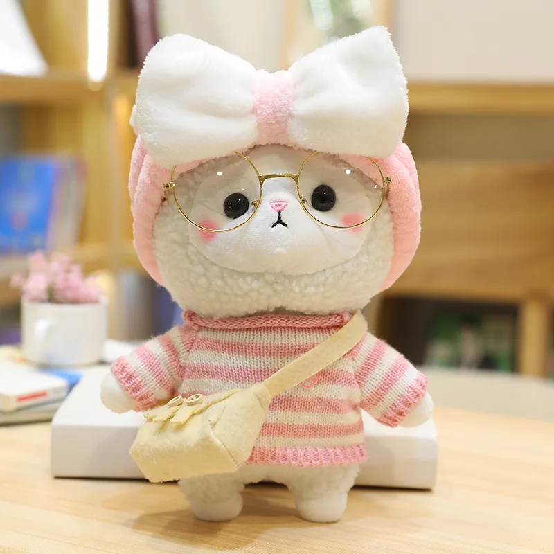 

30cm Cute Alpaca Plush Doll Soft Pink Striped Hairband Plush Toy Kawaii Animal Doll Birthday Gifts for Girls Kids