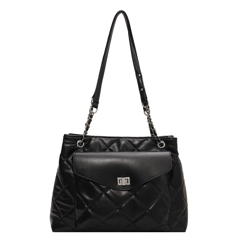 

Vintage Luxury Designer Big PU Leather Crossbody Handbag for Women 2022 Trends Brand Chain Solid Color Quilted Shoulder Bag