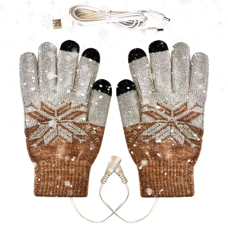 

USB Heated Autumn Winter Warm Thick Men Gloves Winter Knitted Gloves Solid Mittens Women's Winter Riding Sking Glove