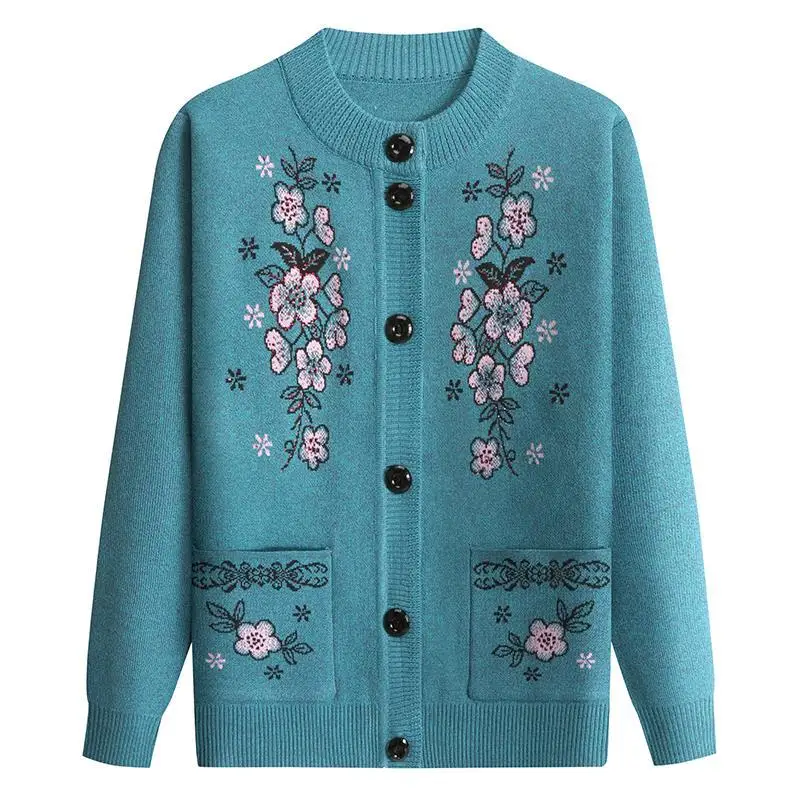 

2022 Women Spring Autumn Knitted Sweater Cardigans Casual O-Neck Long Sleeve Embroidery Female Elegant Chic Outerwear D22