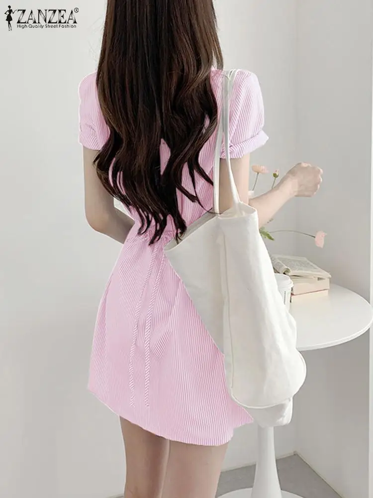 Платье ZANZEA женское в полоску модный Повседневный Сарафан с отложным воротником и