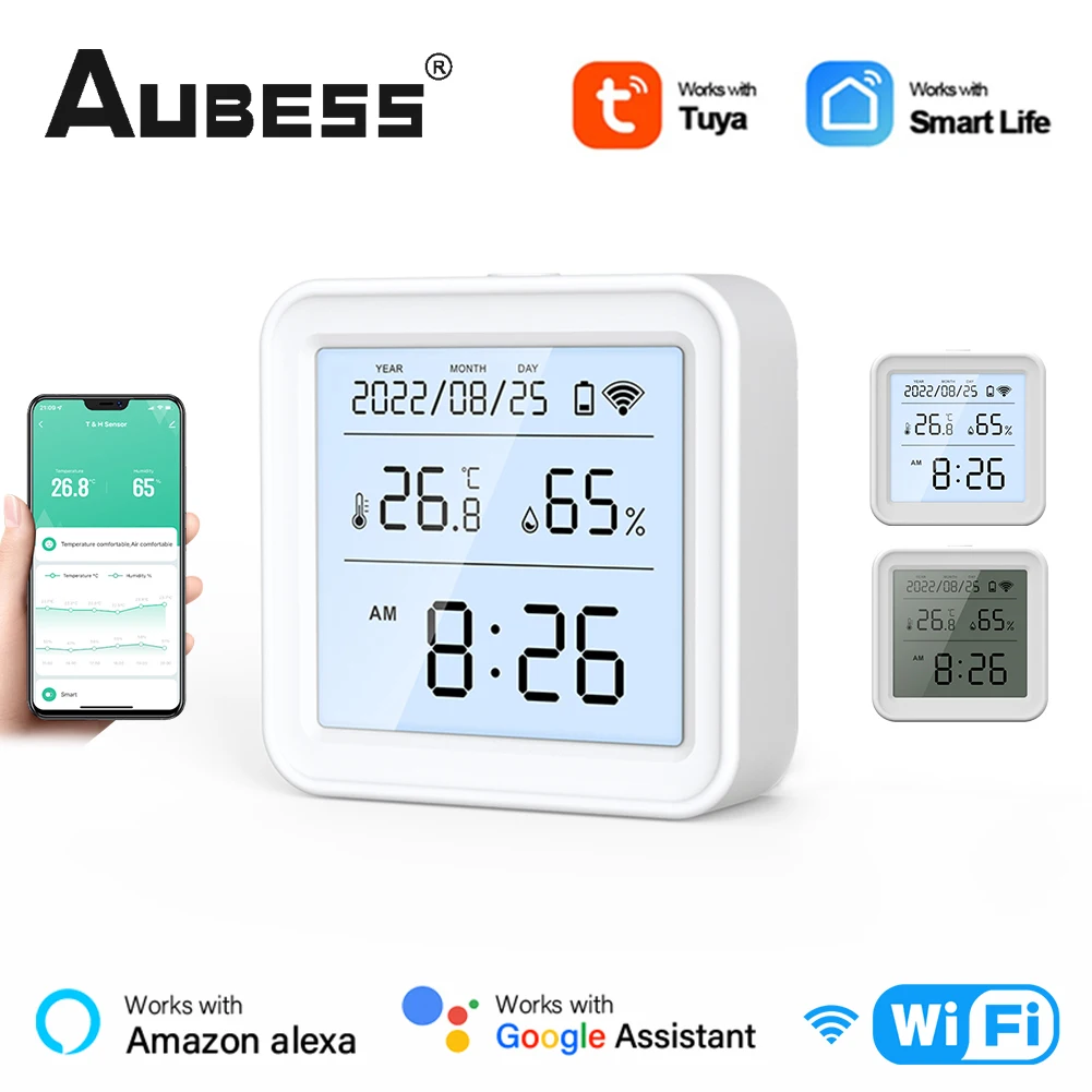 

AUBESS WiFi Temperature Humidity Sensor Indoor Thermometer Hygrometer Smart Home Security Alarm System For Tuya Smart Life Alexa