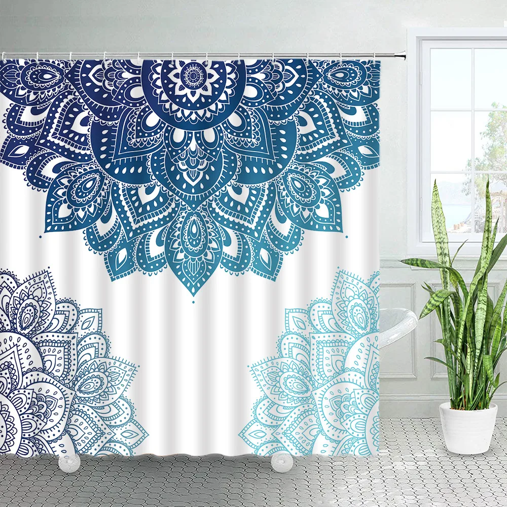 

Indian Bohemian Floral Shower Curtains Creative Geometric Paisley Print Fabric Ombre Boho Bathroom Curtain Decor Sets With Hooks