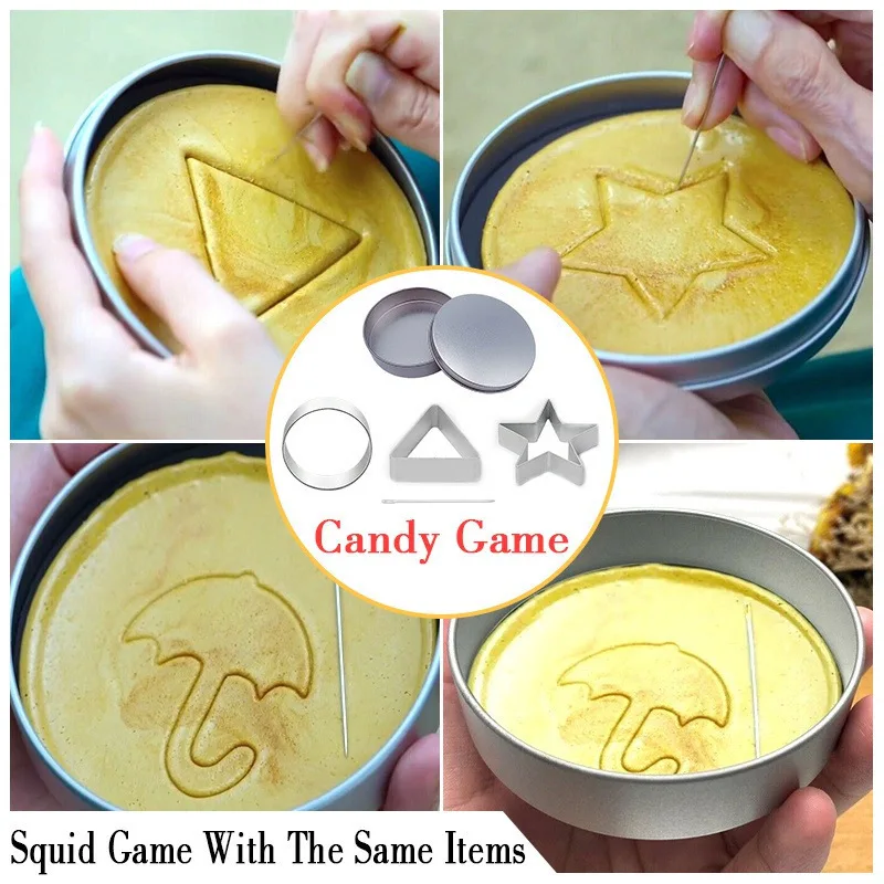 

Set of 6 Movie Squid Game Sugar Picking Pie Squid Game Cookie Can Candy Mold Storage Tin Board Game Props Family Table Games Toy