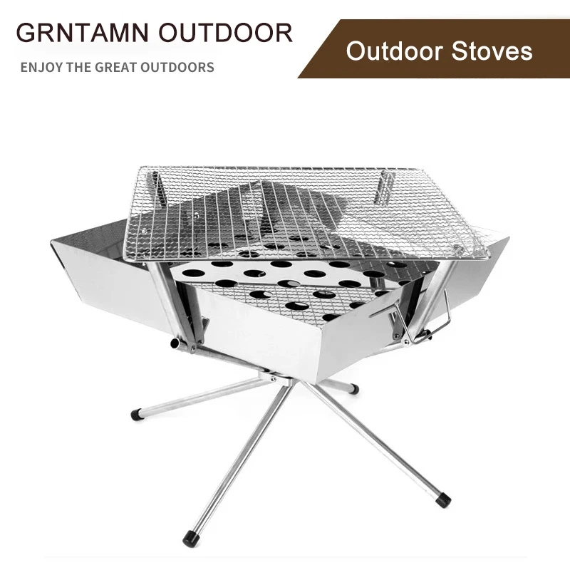 

Outdoor Barbecue Grill Camping Household Stainless Steel Folding Charcoal Barbecue Stove Burning Rack