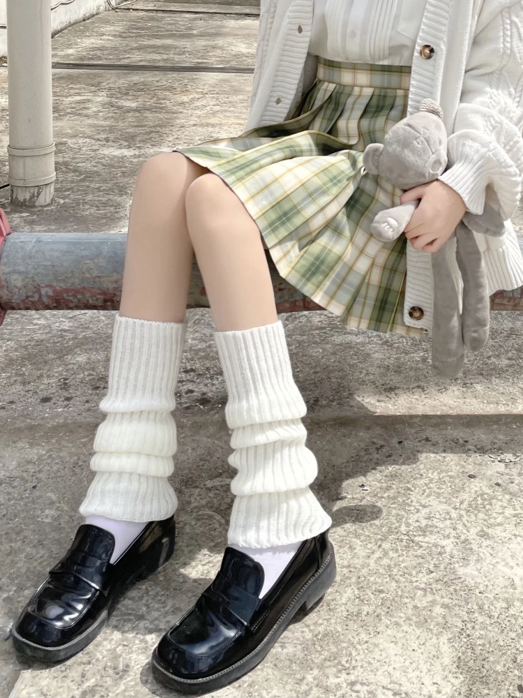 Осенне-зимние однотонные вязаные носки в японском стиле Харадзюку для девочек