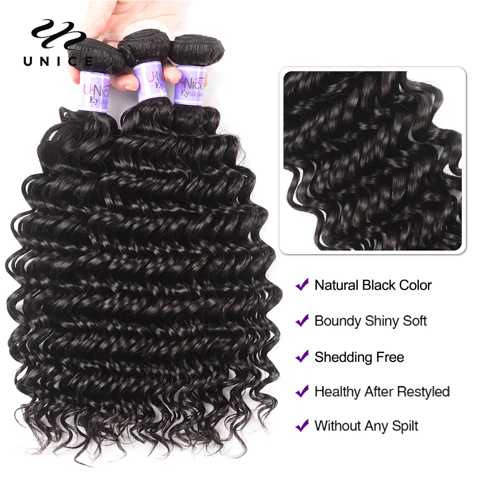 UNice Hair Kysiss Series 8A Peruvian Deep Wave 1 Bundle 12-26 Inch Unprocessed Virgin Bundles 100% Human Extensions | Шиньоны и парики