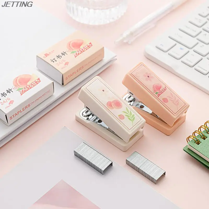 

Honey Peach White Peach Mini Metal Stapler Set With 400PCS No.12 Staples Binding Office School Student Supplies