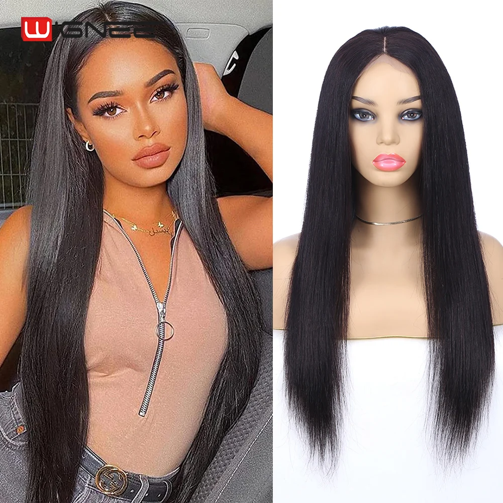 Wignee Long Straight Wigs For Women Human Hair 24 Inch Free Part 4x4 Lace Closure HD Transparent Lace Brazilian Human Hair Wigs