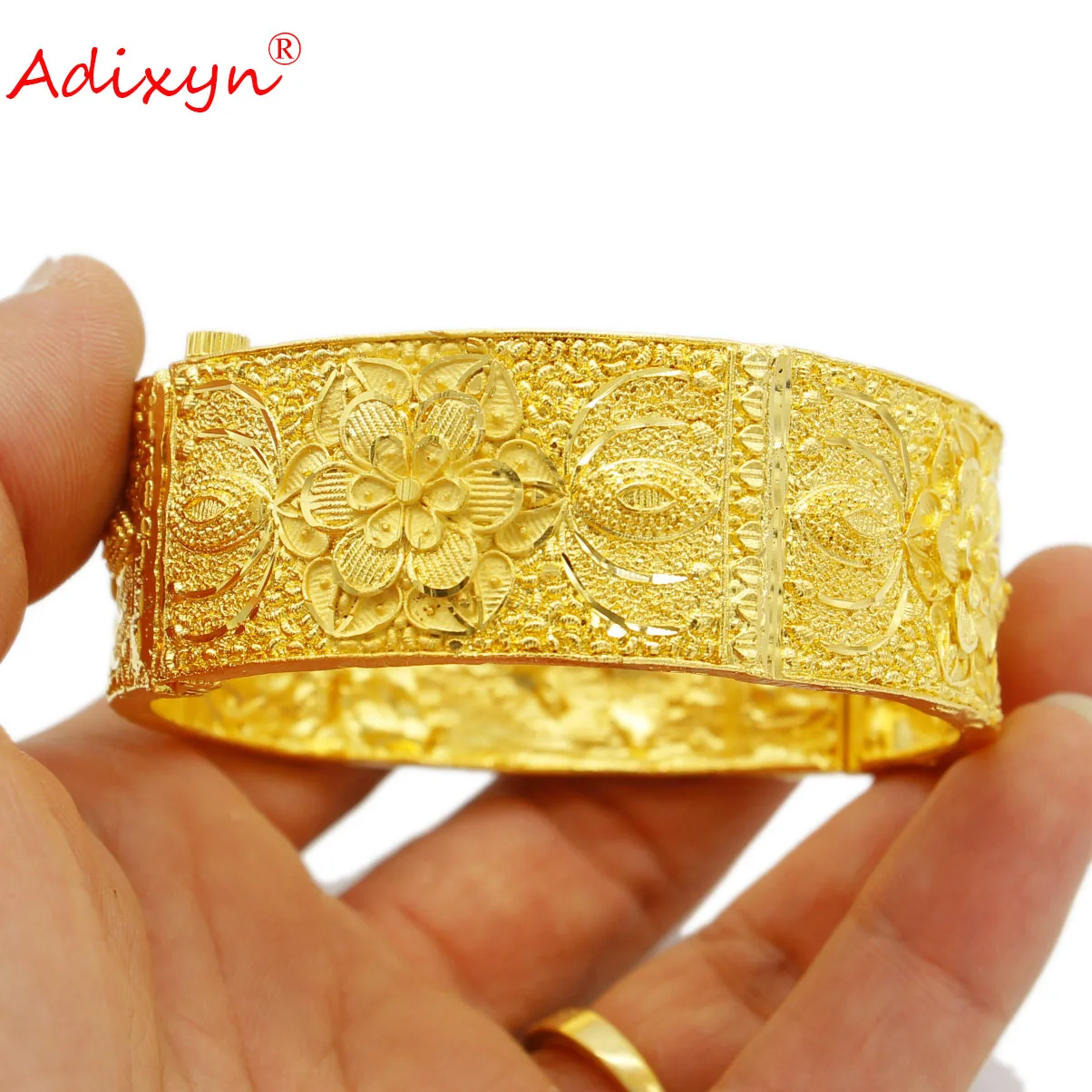 

Adixyn Cuff Bracelet 24k Gold Color Copper Indian Flower Bangles for Women Jewelry African Women Party Wedding Gifts N022228