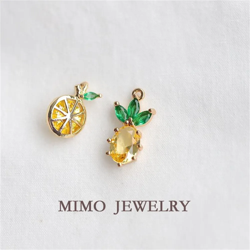 

Color Preserving Gold Plated Cute Pineapple Lemon Fruit Pendant Zircon Mini Pendant DIY Handmade Accessories