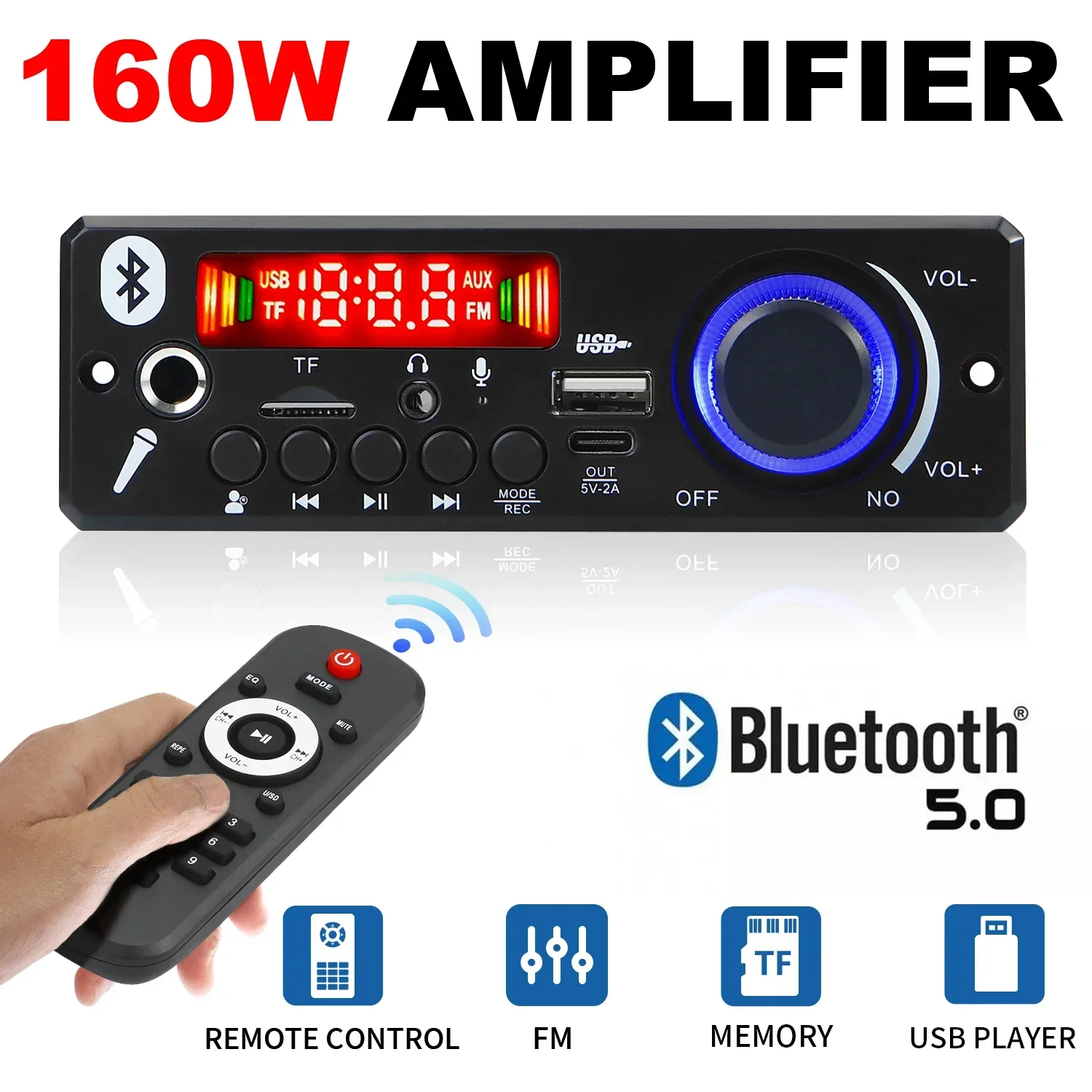 Mp3-плеер Автомобильный FM-радио модуль TF USB микрофон Запись звонков Bluetooth 5 0 MP3