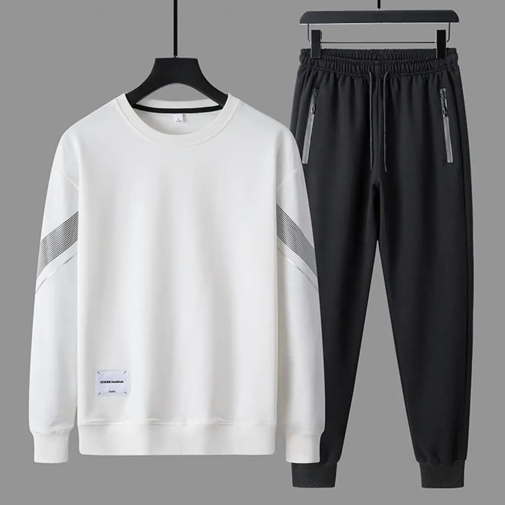 

2Pcs/Set Trendy Sportswear Set Ribbed Hem Sweatshirt Pants Set Mid-rise Men Outfit Streetwear Casual Sweatshirt Pants Set Warm