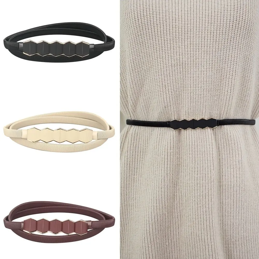 

Elegant Casual Stretch Belly Waist Band Thin Skinny Waistband Geometric Metal Elastic Belt Ladies Dress Cummerbands