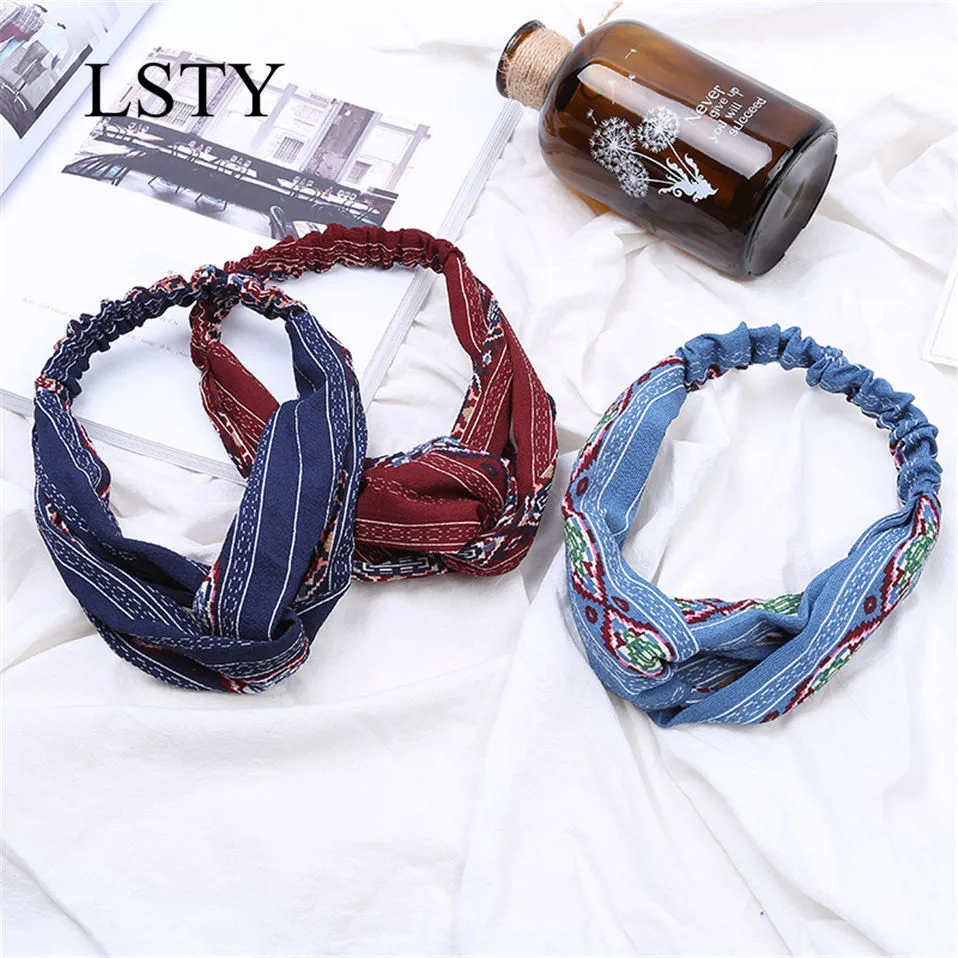 

Fashion Women Girls Summer Bohemian Hair Bands Print Headbands Vintage Cross Turban Bandage Bandanas HairBands Hair Accessories