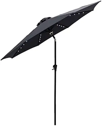 

11 ft Solar Powered Outdoor Market Table Umbrella with LED Lights and Tilt