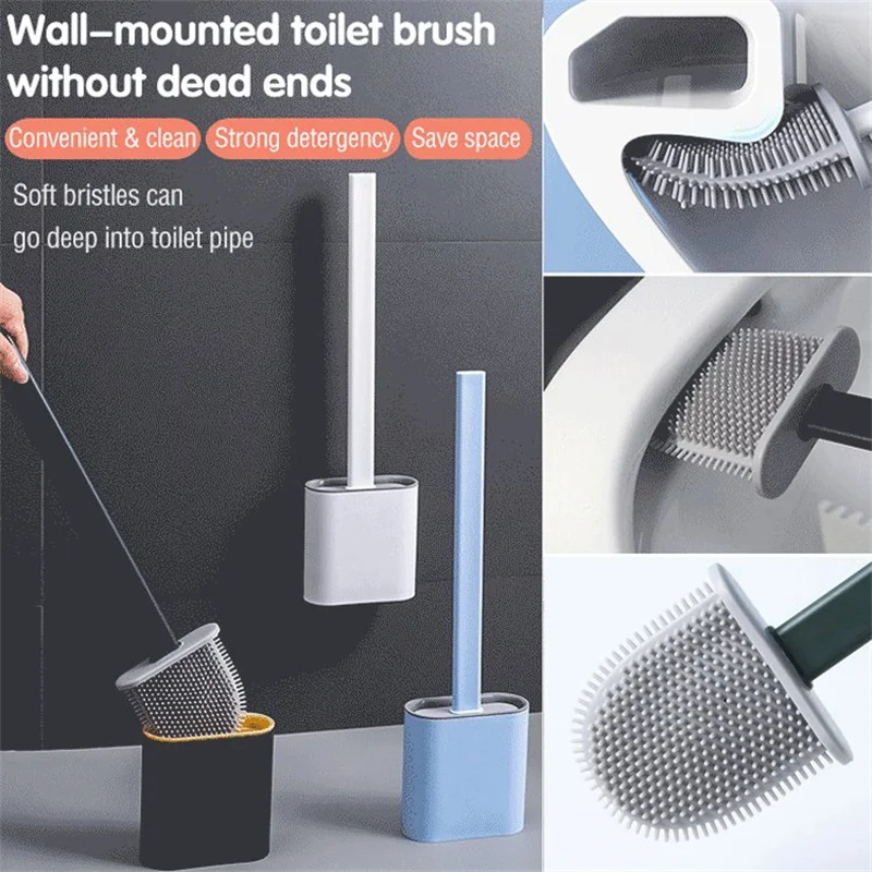 

Silicone Toilet Brush Wc Cleaner Toilet Brush No Dead Toilet Cleaning Brush Flat Head Soft Bristles Brush With Holder