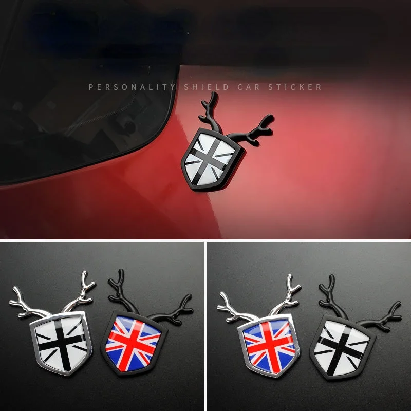 

2 Pcs 3D Metal High Quality British flag side Safe journey Deer Car stickers rear Emblem Trunk badge Car Styling